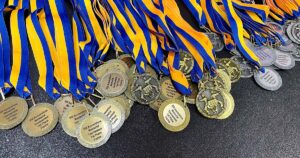 photo of martial arts medals on display