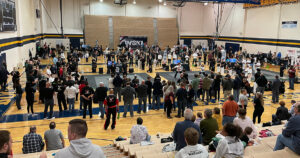 A view from the bleachers of the 2023 Ironworks Martial Arts Open