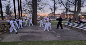 Class in the park on the historic Metamora town square