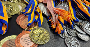 Medal awards at a martial arts tournament