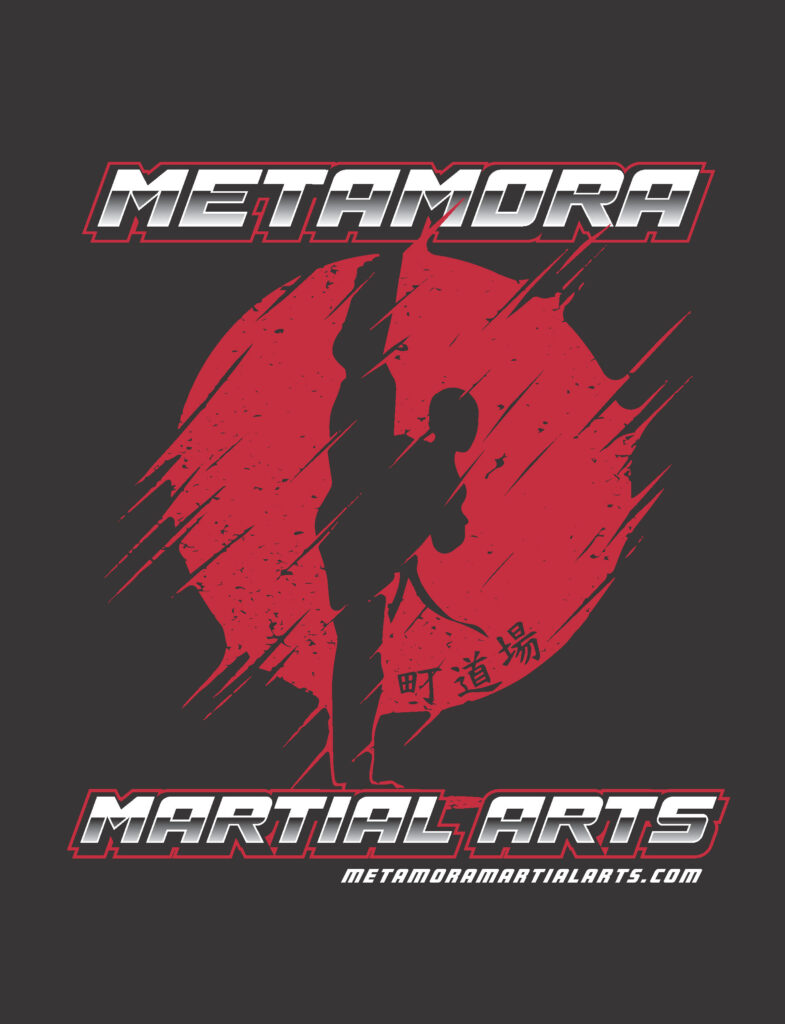 The new look for Metamora Martial Arts features a silhouette throwing a high kick with the kanji for "small-town dojo"