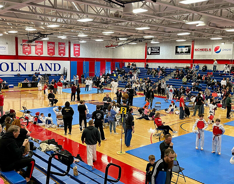 The tournament floor at the 2024 Bill Auvenshine Memorial filled with athletes, coaches, and supporters.